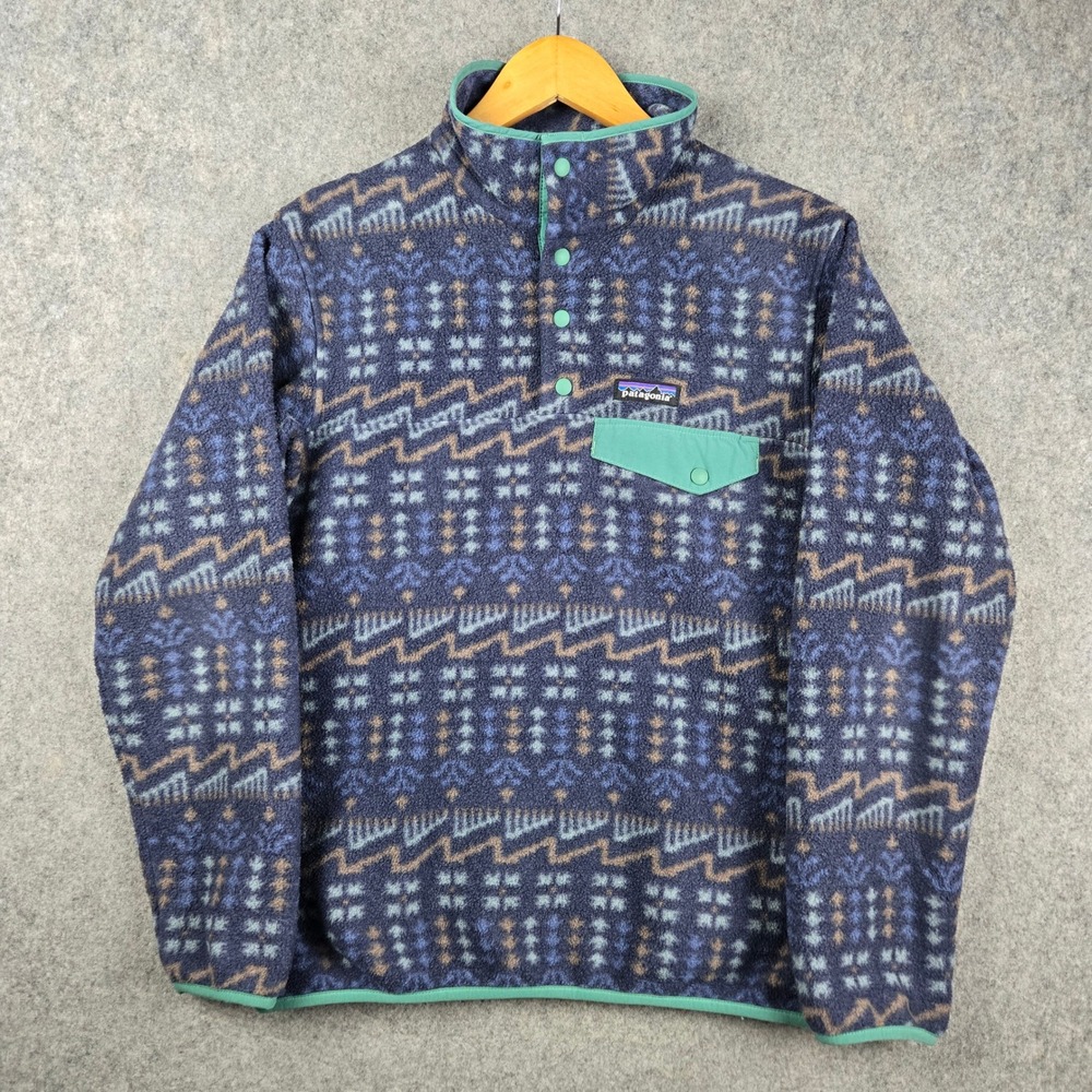 Patagonia Synchilla Snap Pullover Womens XS Blue Aztec Wild Root Fleece Sweater